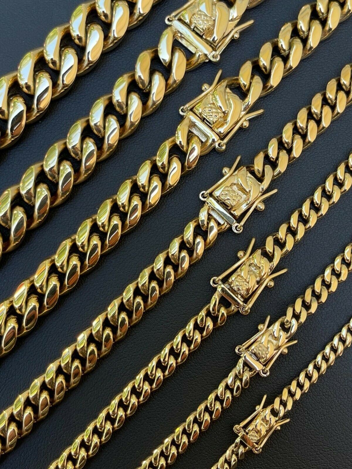Miami Cuban Link Chain Necklace Bracelet 14k Gold Plated Stainless Steel 6-14mm