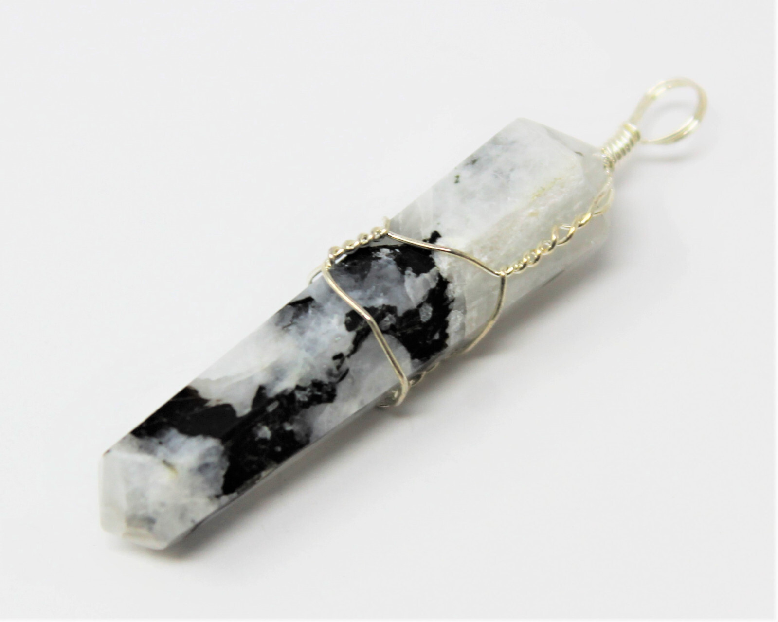 Rainbow Moonstone Wire Wrapped Point Pendant / Necklace (Crystal Point Pendant)