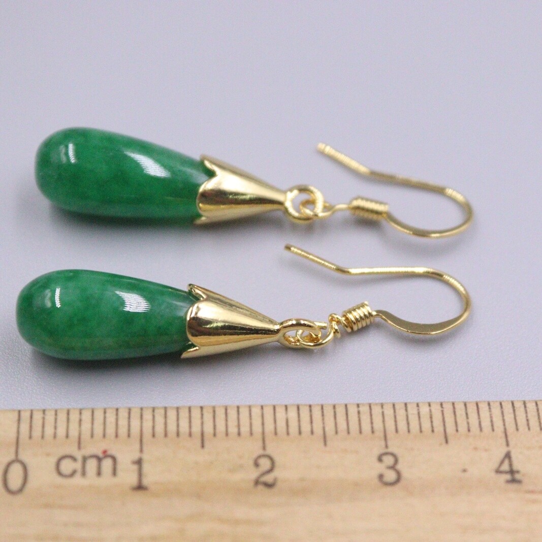 18K Jade Earrings Drop Women’s Green Raindrop Elegant Earrings