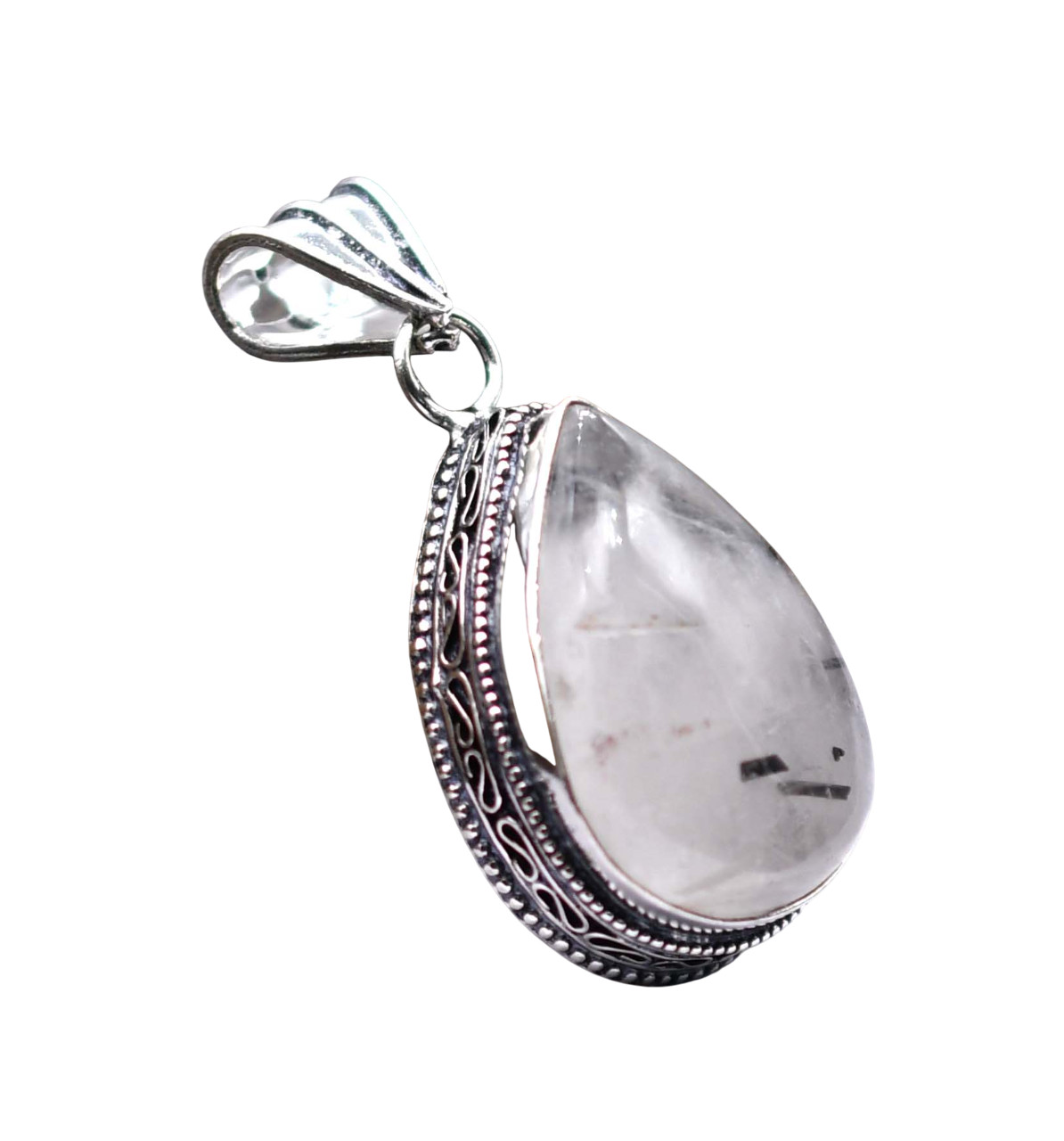 Black Rutile Natural Gemstone Silver Plated Ethnic Pendant Jewelry 2″ P 5410
