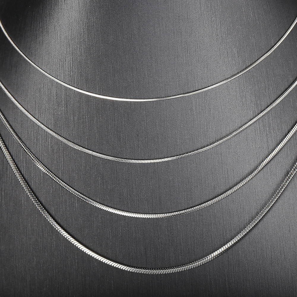 0.9-2mm Silver Solid Stainless Steel Square Snake Chain Necklace Women Men Link