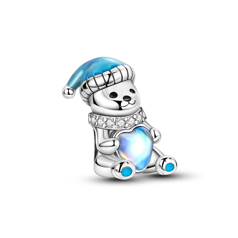 MULA European Polar Bear Heart DIY Charm AAA CZ Fit Bracelet 925 Silver Plated