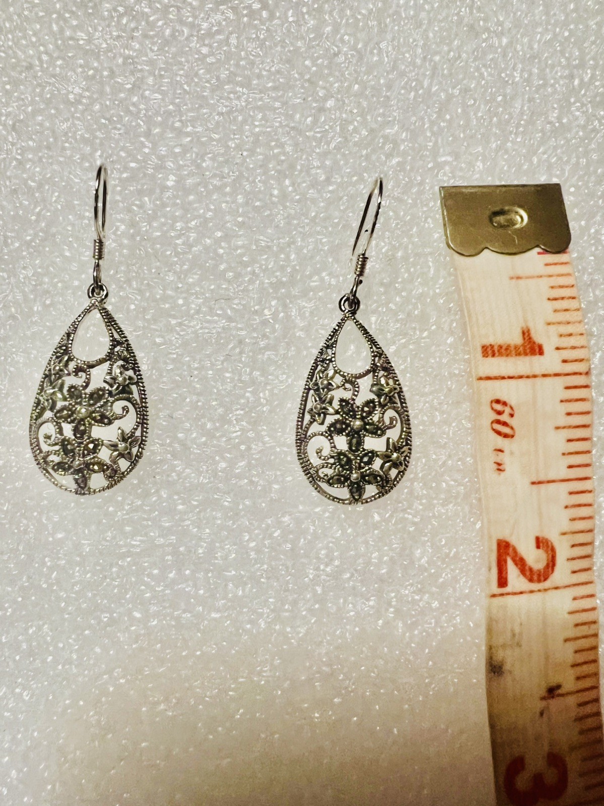 Vintage 925 Sterling Silver Tone Drop With Marcasites Earrings Elegant Gift