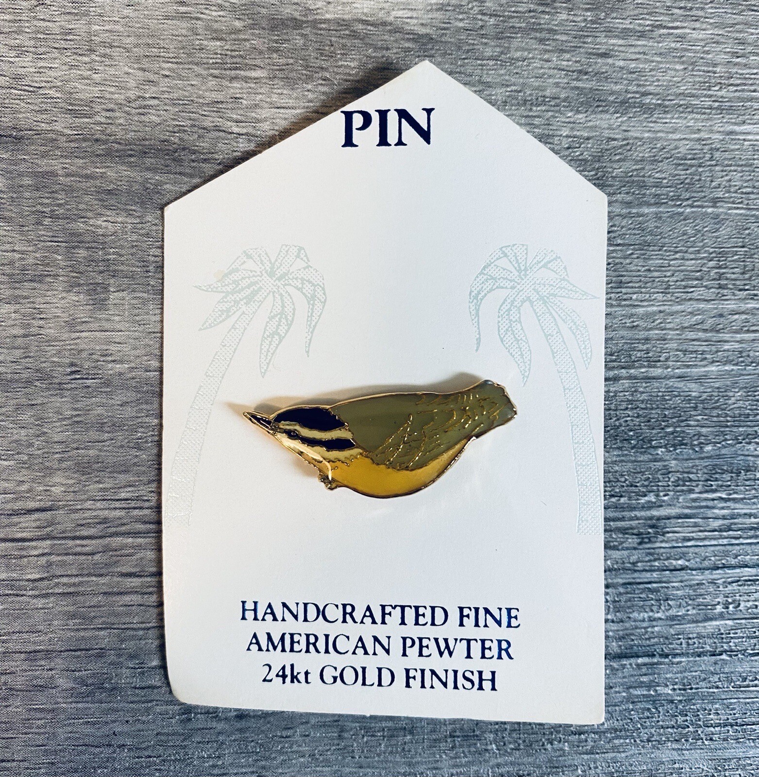 Crested Nuthatch FINE AMERICAN PEWTER 24 kt GOLD FINISH Pin