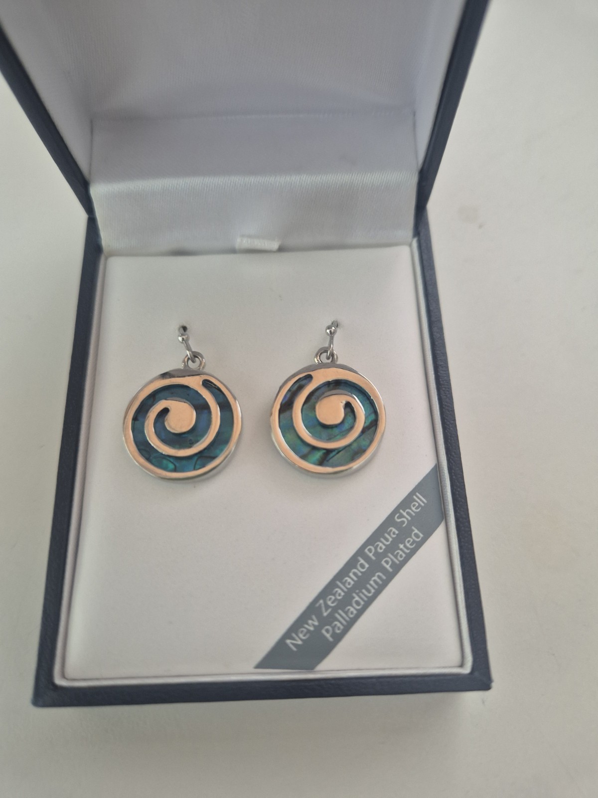 Aqua Blue Paua Shell Earrings Silver Palladium Plate New Zealand Stunning Gift
