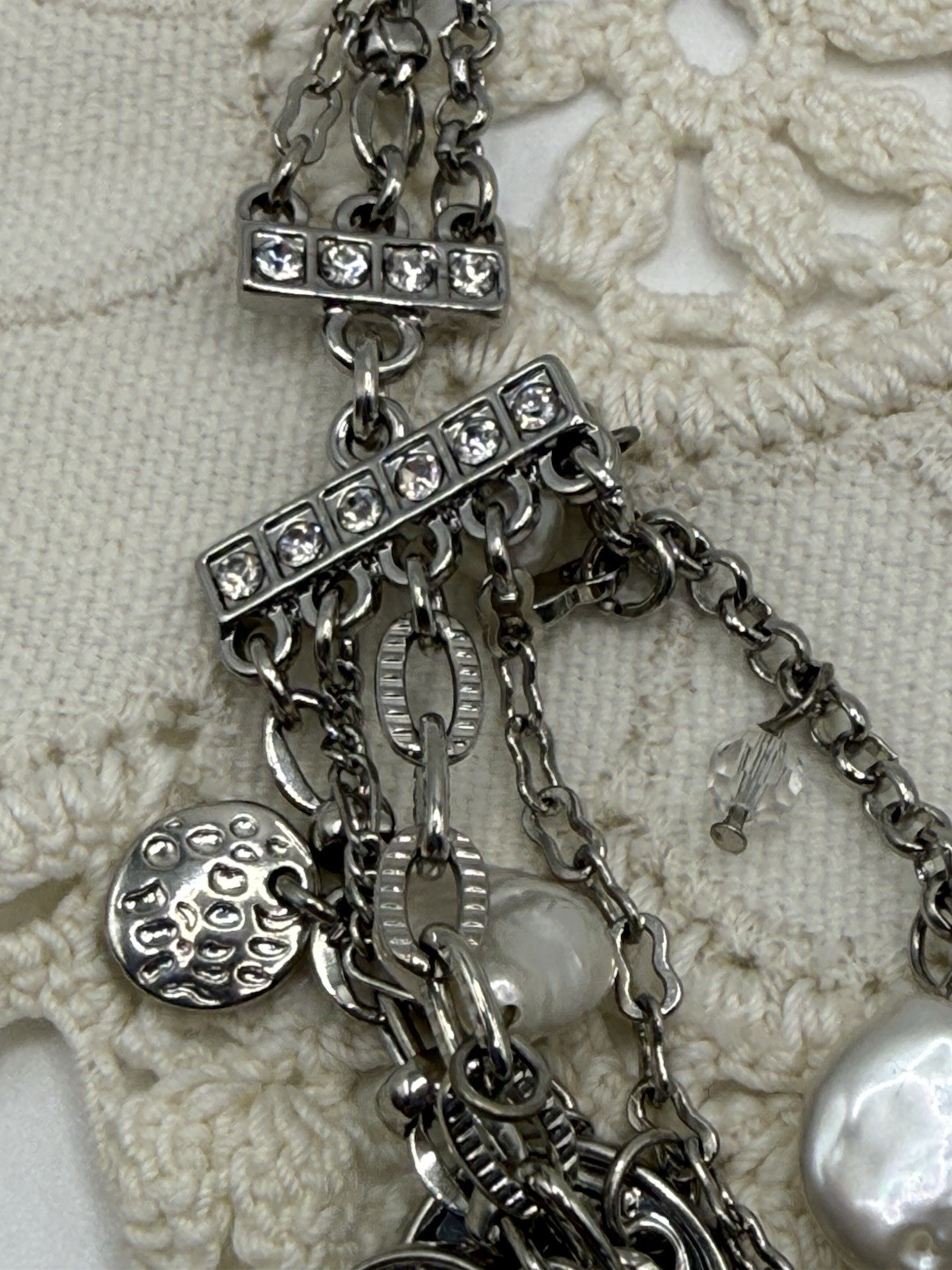 Tommy Bahama Silver Necklace Multi-Strand Freshwater Pearls Stars Beach Charms