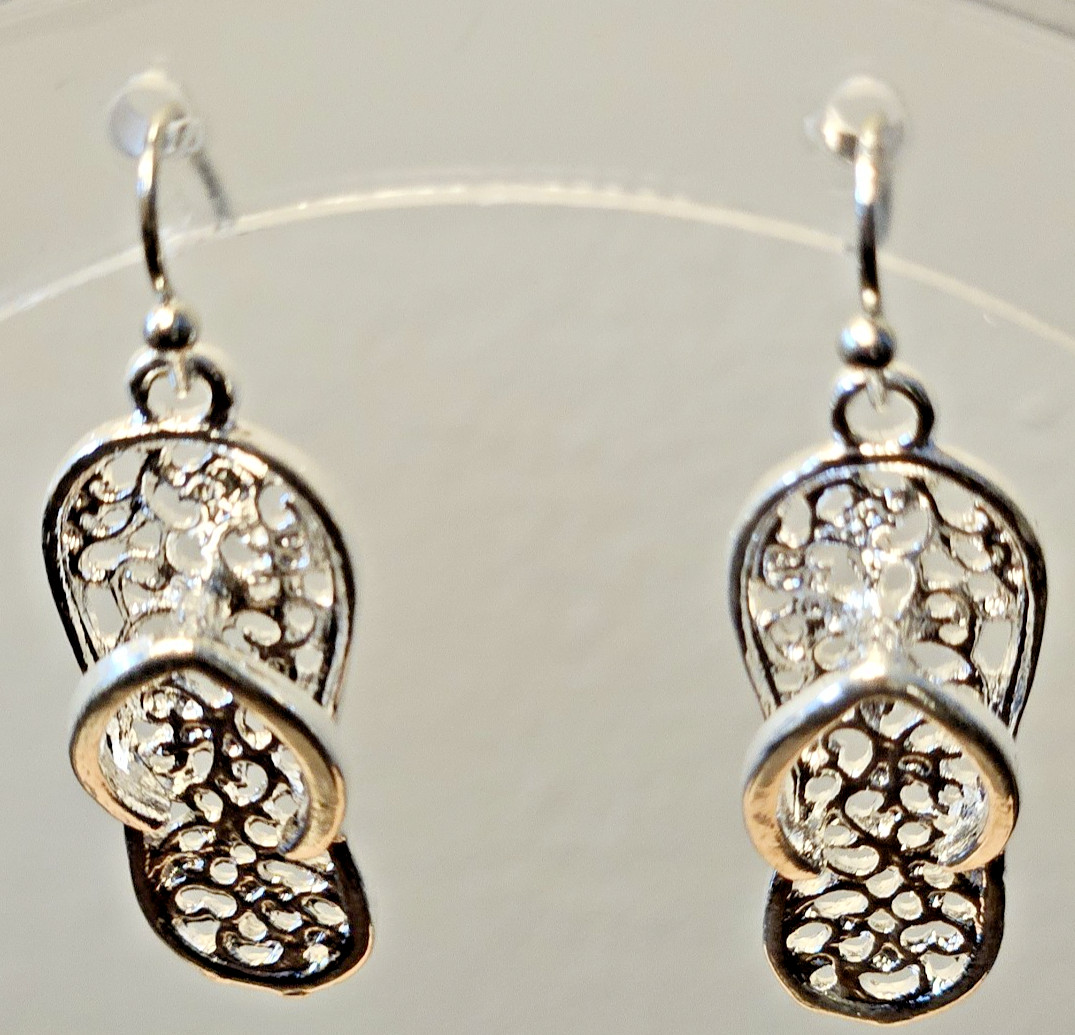 Super Fun Silver Flip Flop Sandals Earrings NEW