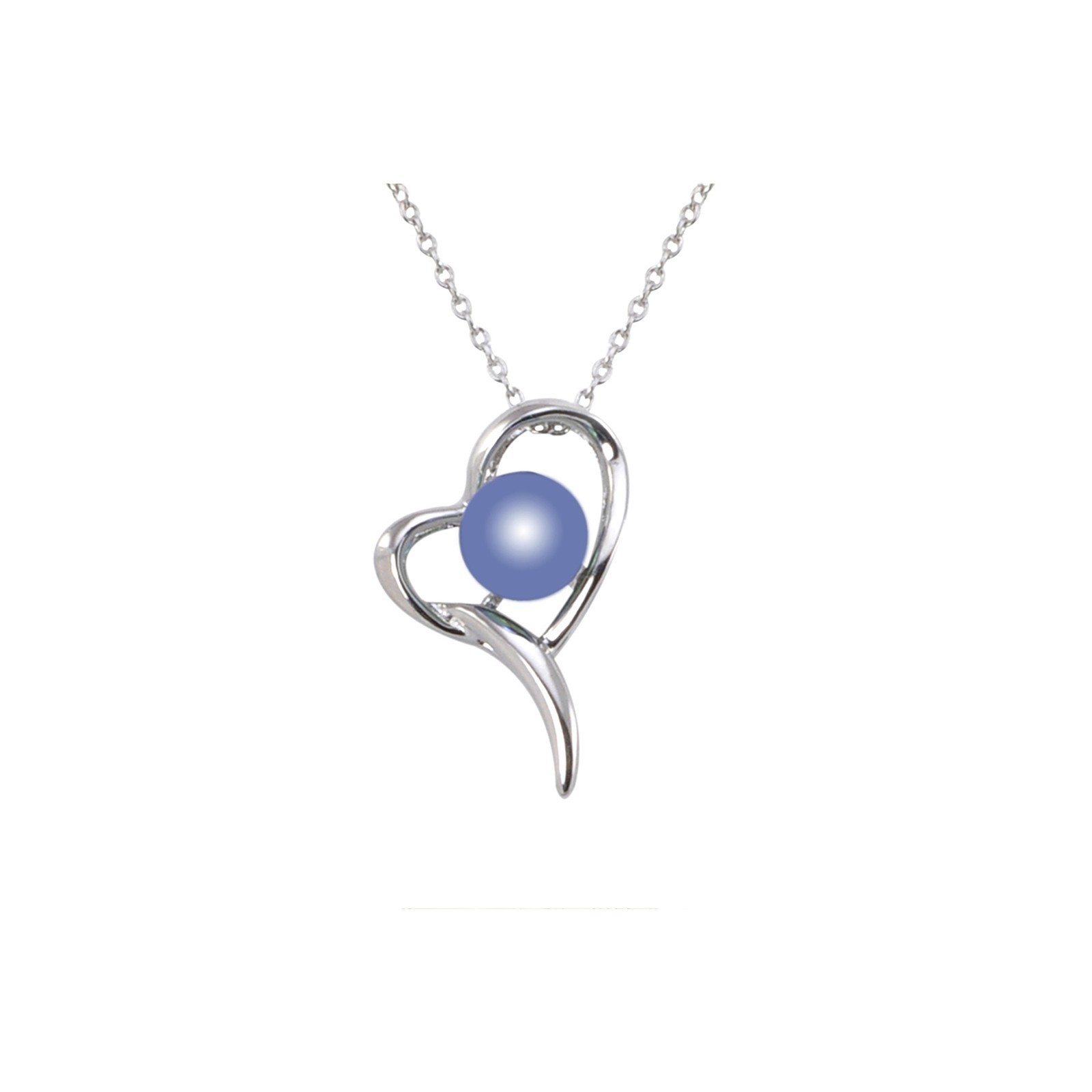 Black Pearl Heart Necklace .925 Sterling Silver, 18″ Chain