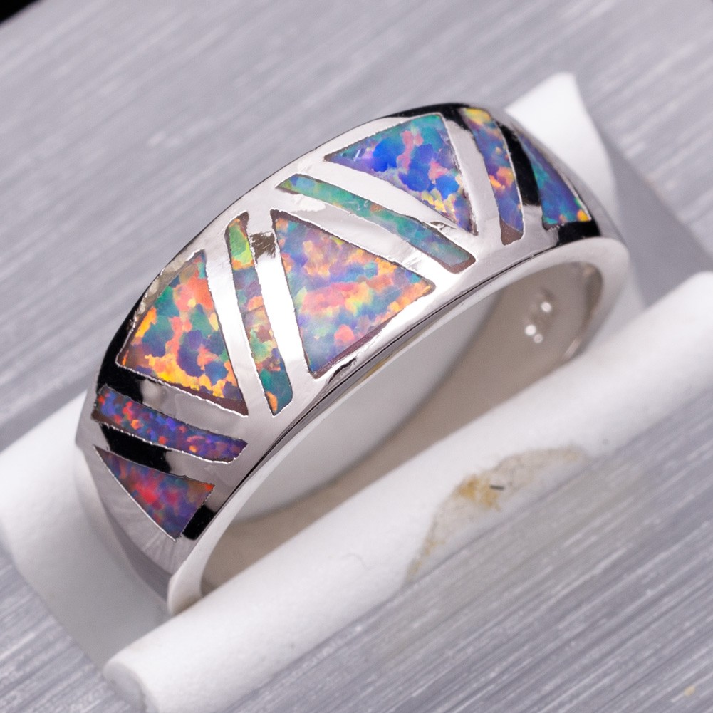 Triangle Lavender Purple Fire Opal Silver Jewelry Women Band Ring Size 7 8 9 10