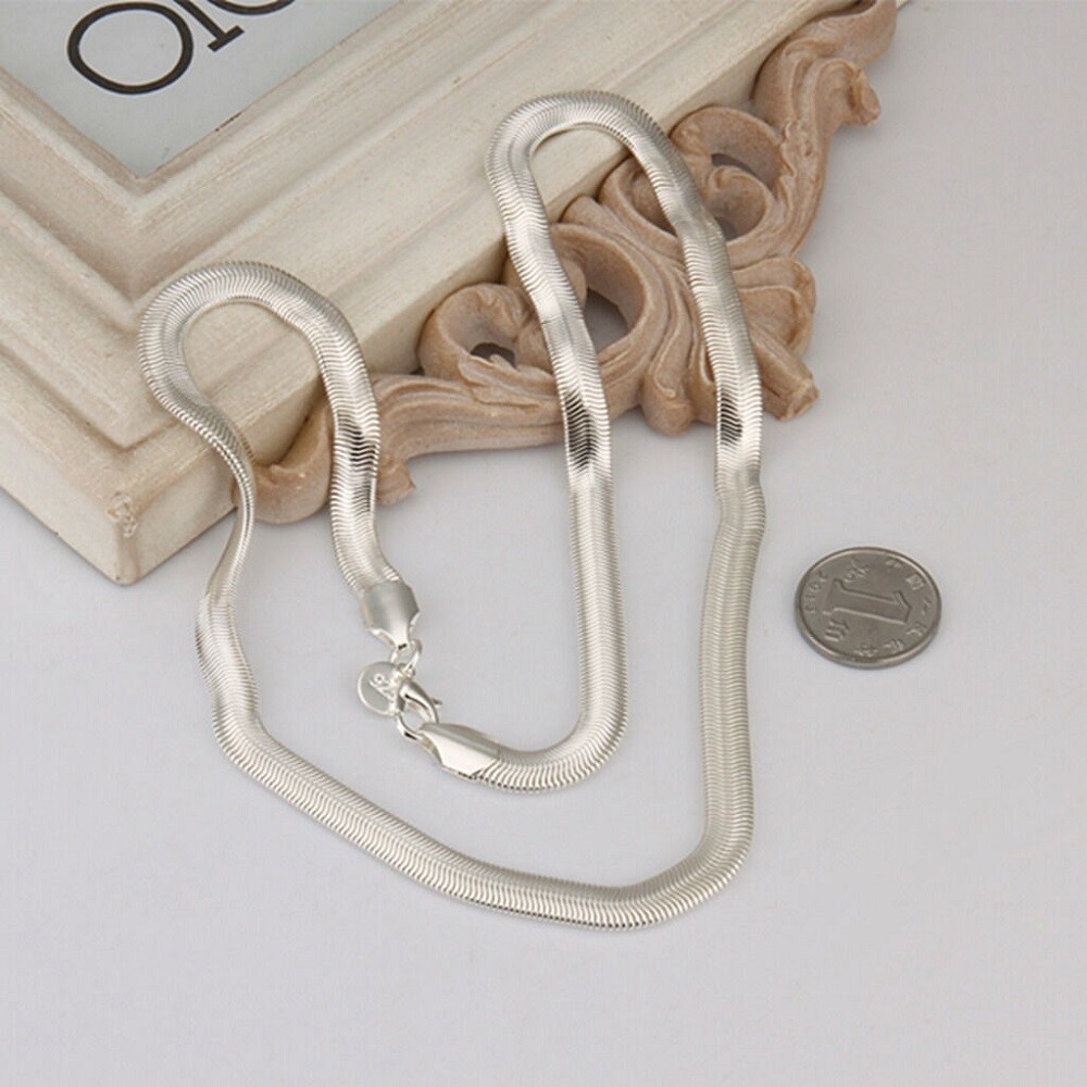 925 Sterling Solid Silver 6MM Flat Snake Chain Men & Women Necklace 16-30 inches