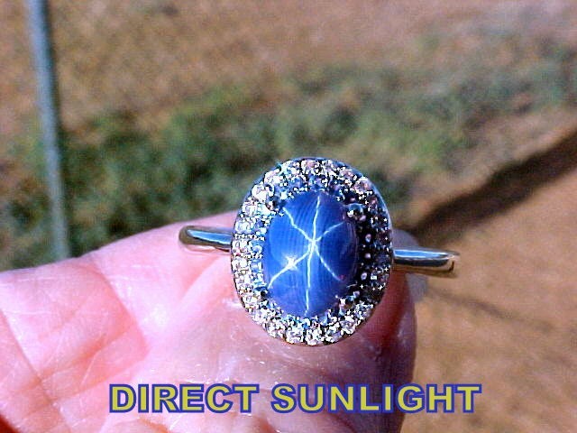 Genuine Blue Star Sapphire Ring 8x6mm & Blue Topaz 925SS White Gold Finish Sz 10