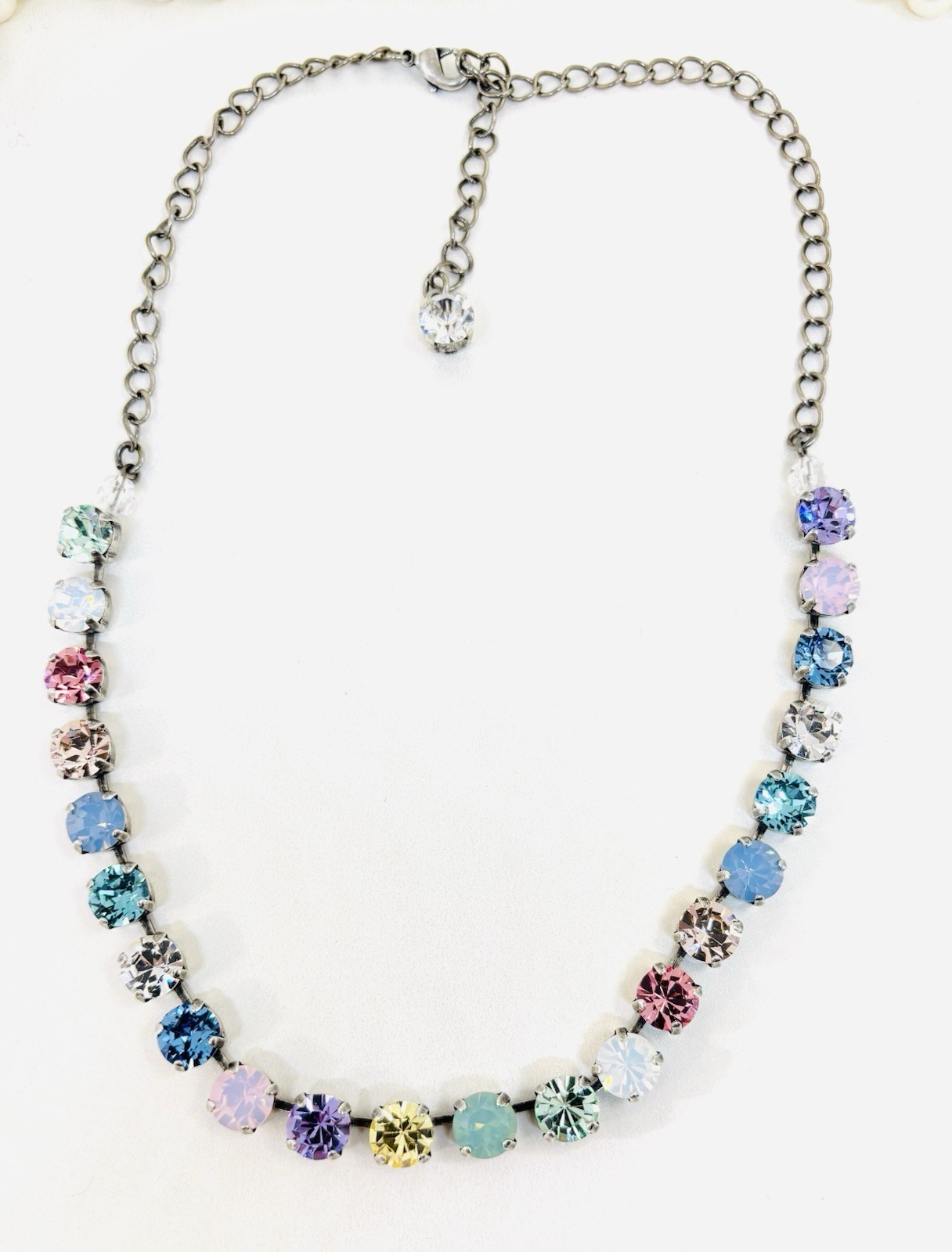 Silver Plated Mint Green CRYSTAL RAINBOW Cup Chain Tennis Necklace