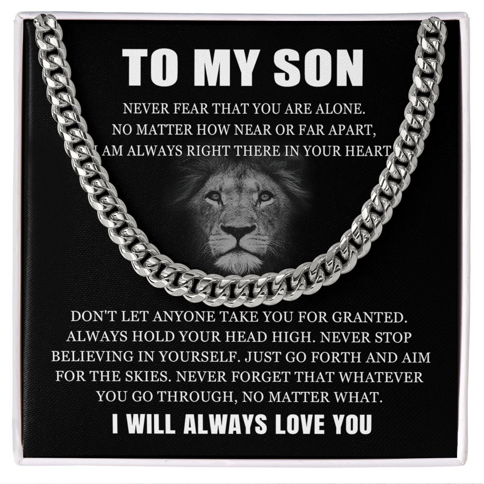 To My Son Necklace Cuban Link Chain, Encourage Quote Birthday Jewelry Men Boys