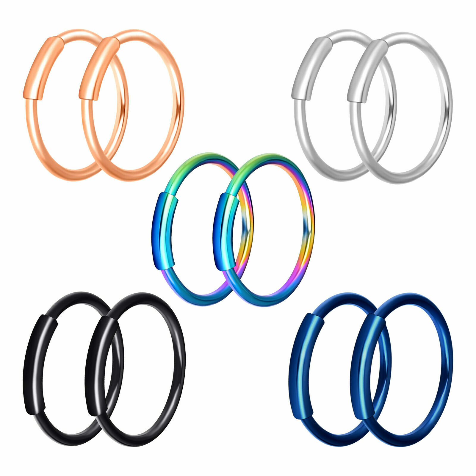 Pair Stainless Steel Nose Hoop Ring Lip Ear Piercing Body Earrings Jewelry S9