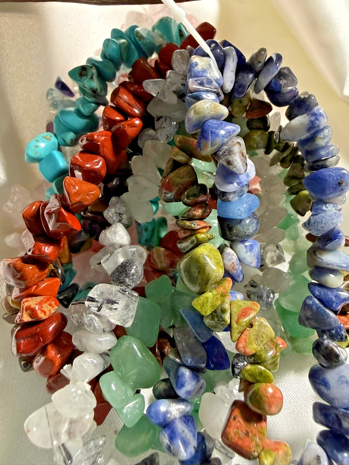 Mixed Lot 10 Pcs Gemstone Chip Bracelets 7.5″ Elastic Natural Stone Set NWOT