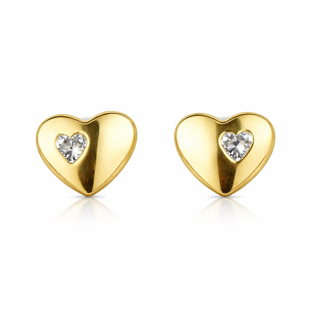 14K White or Yellow Gold Heart Shape CZ Stud Earrings