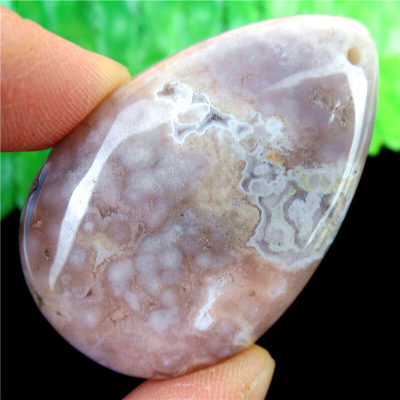 47x31x7mm Natural Cherry Blossom Agate Crystal Teardrop Pendant Bead EA85607