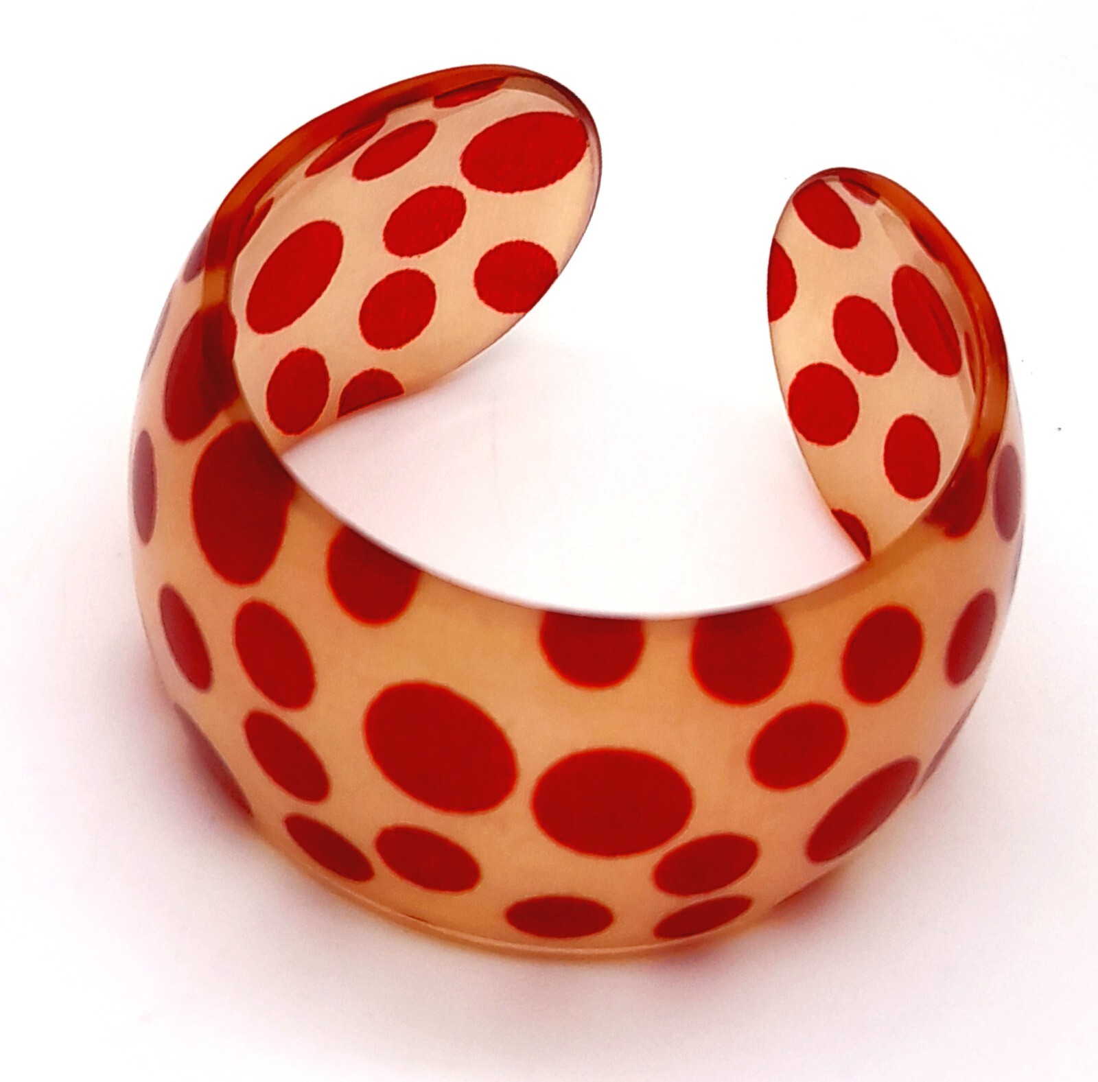 B001 Chunky wide 1.5 inch red polka dot print plastic bangle fashion bracelet