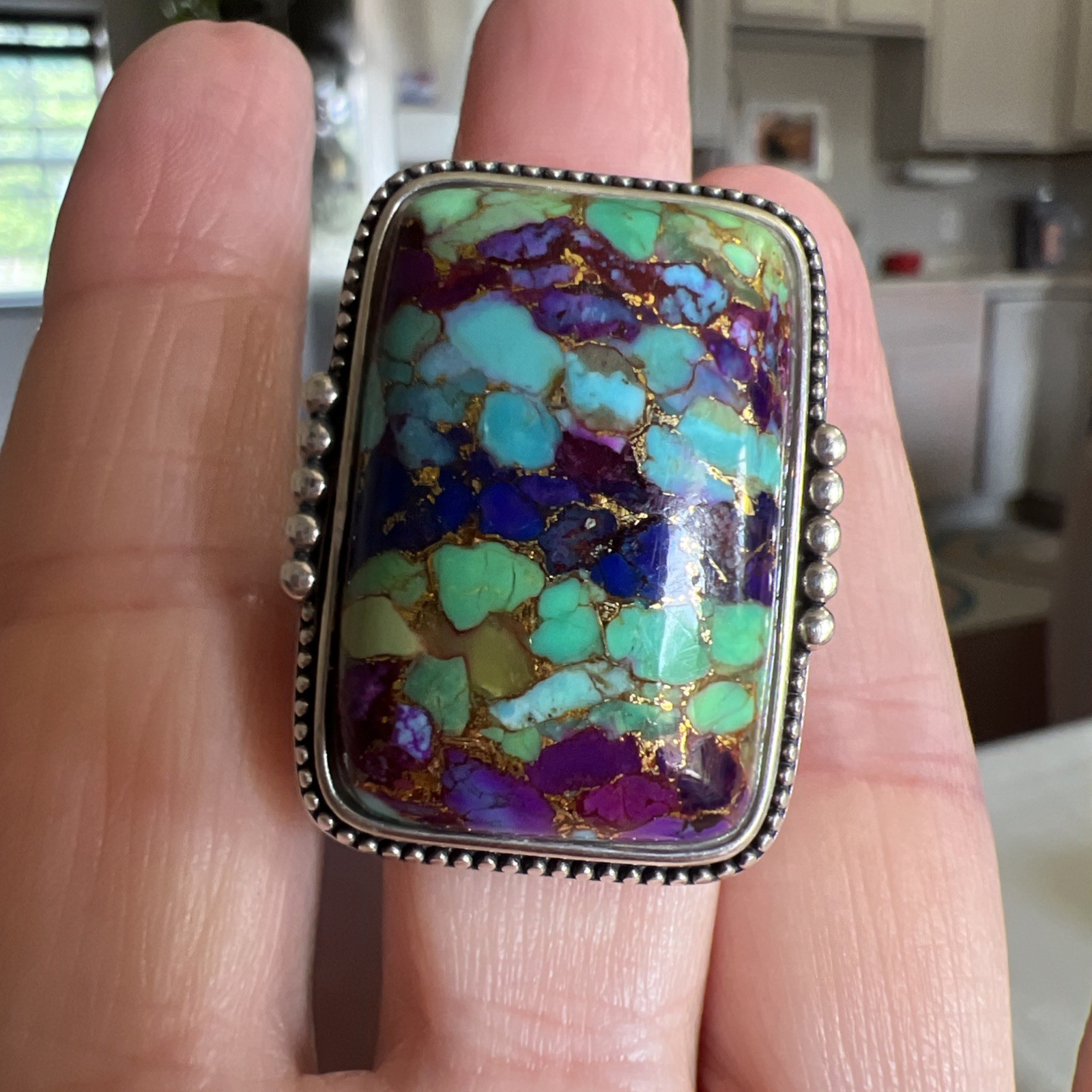 Blended Multi-Color Turquoise 925 Sterling Silver Ring Size 8