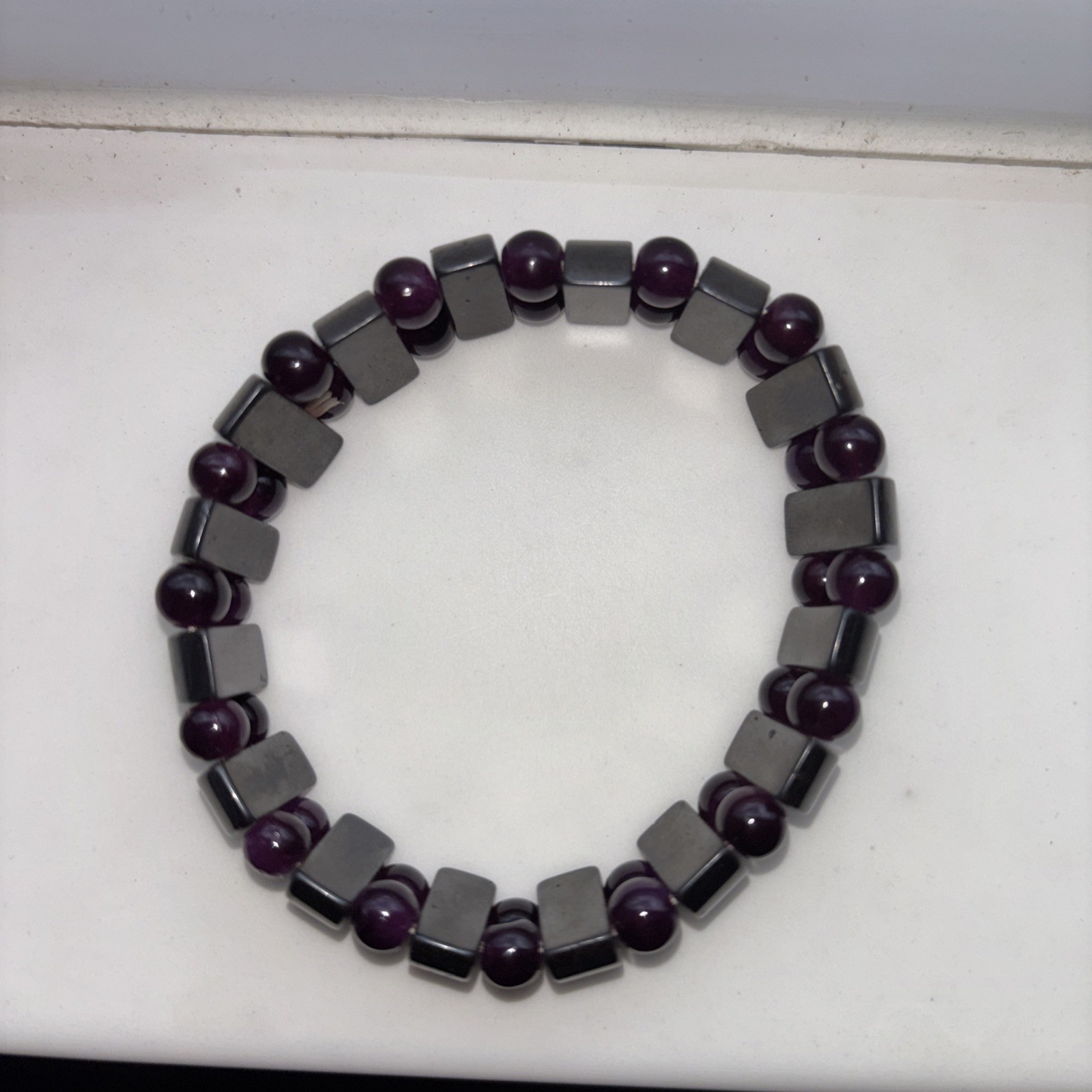 Magnetic Hematite Healing Stretchable Amethyst Hematite Therapy Bracelet