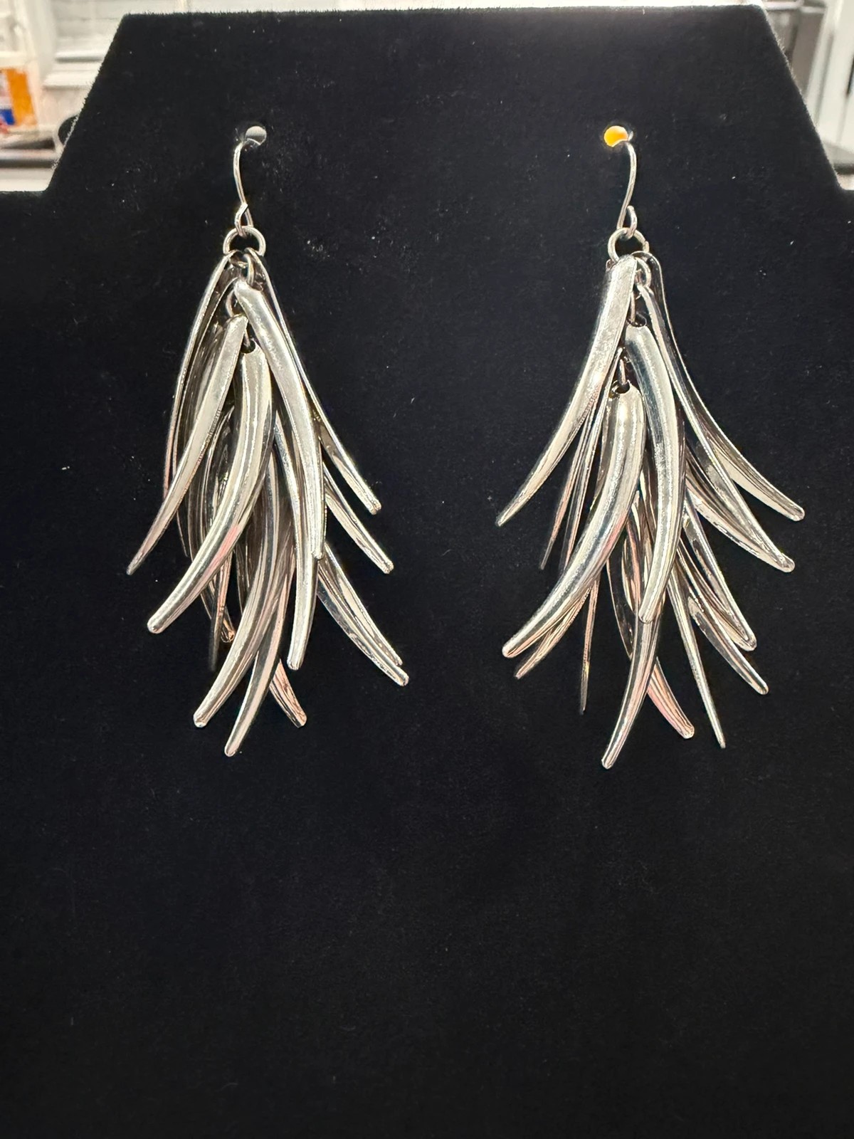 Silver Tone Fringe Tassel Dangle Earrings Statement Boho Modern Lightweight