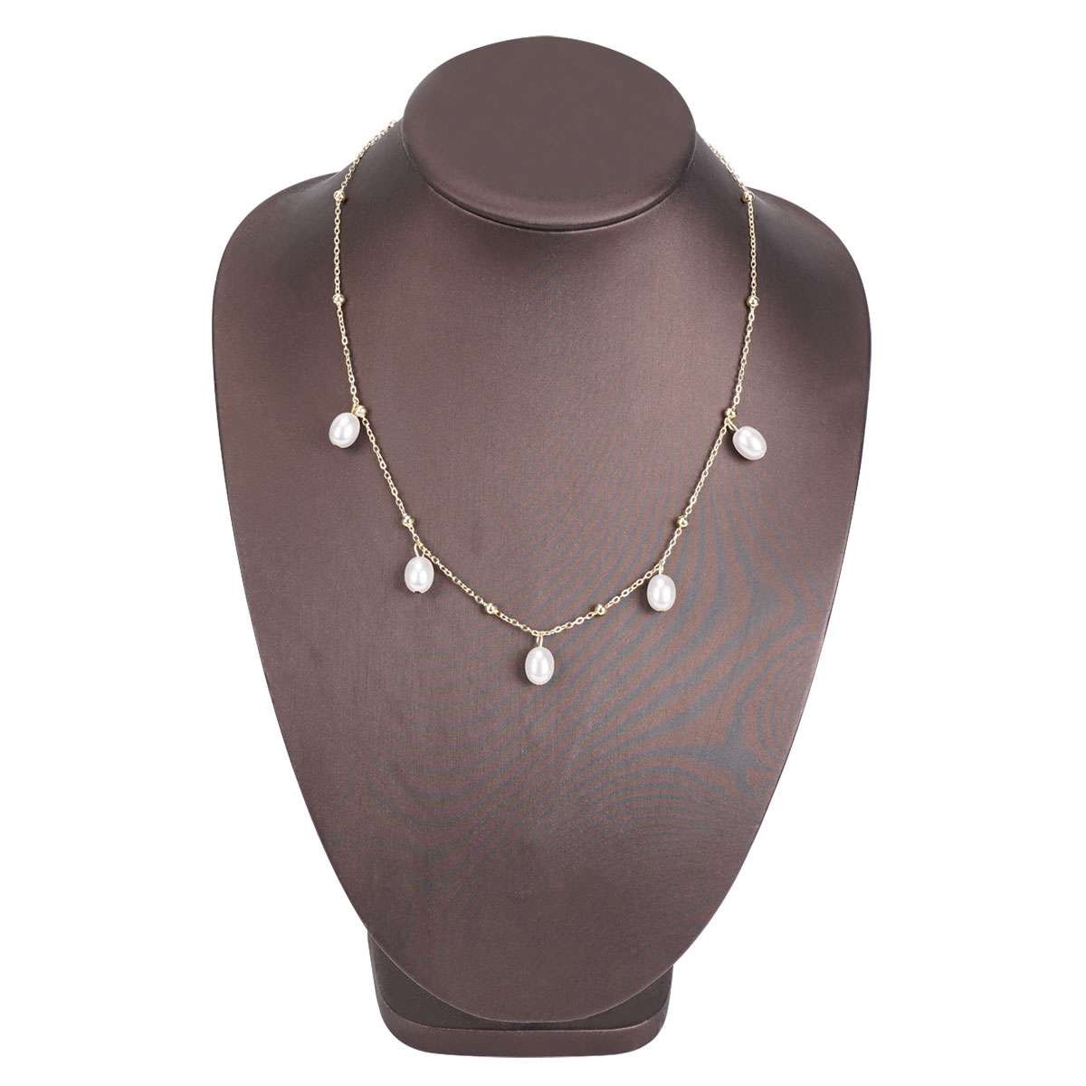 4 style Women Gold Plated Freshwater Pearl Beaded Chain Necklace 17.7in w/Box
