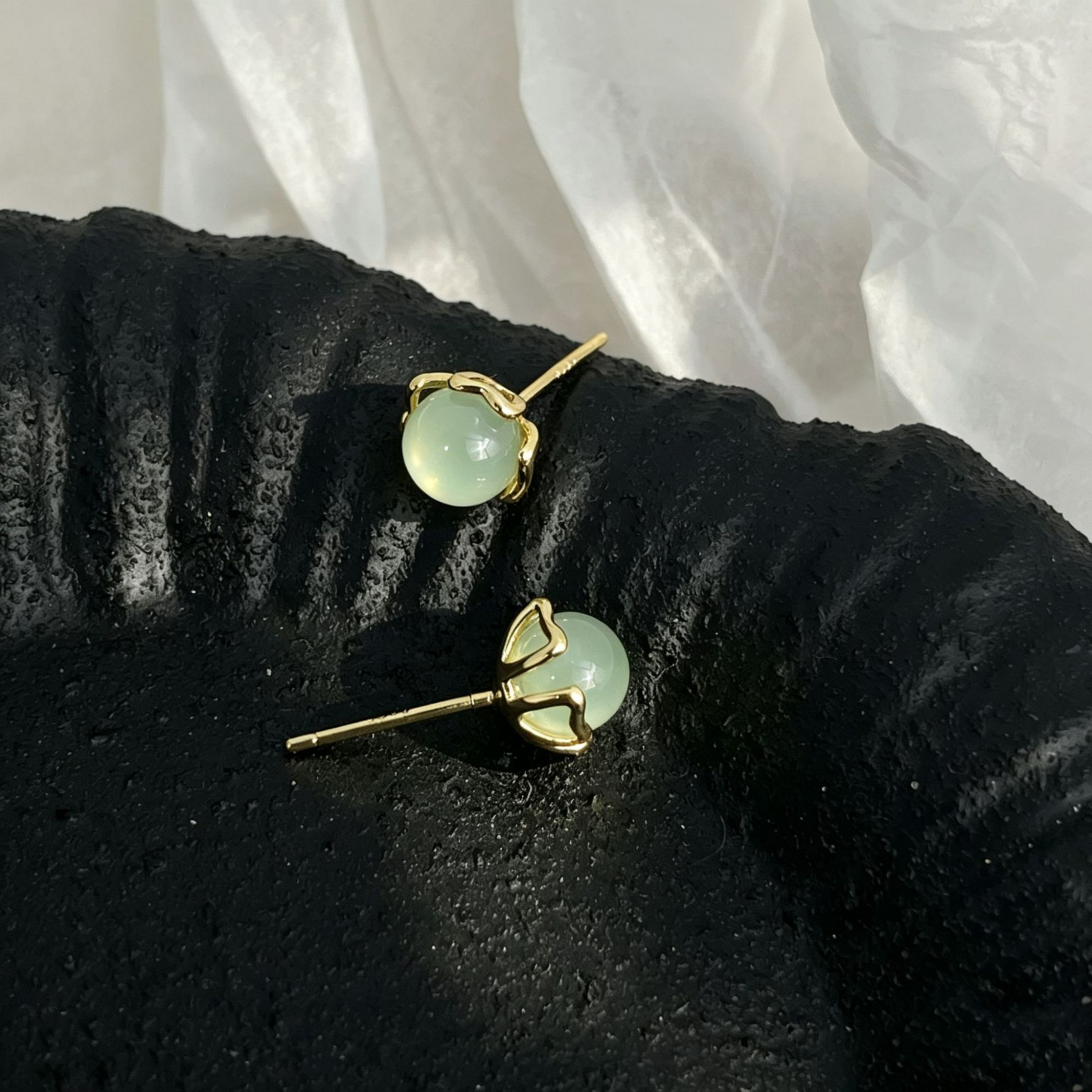 Hetian Jade Stud Earrings | S999 Sterling Silver Posts Dainty Luck Jewelry Gifts