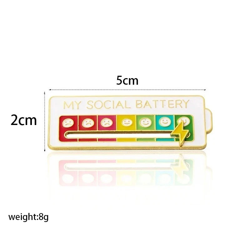 My Social Battery Metal Mood Brooch Pin Funny Interactive Enamel Badge Pins Gift