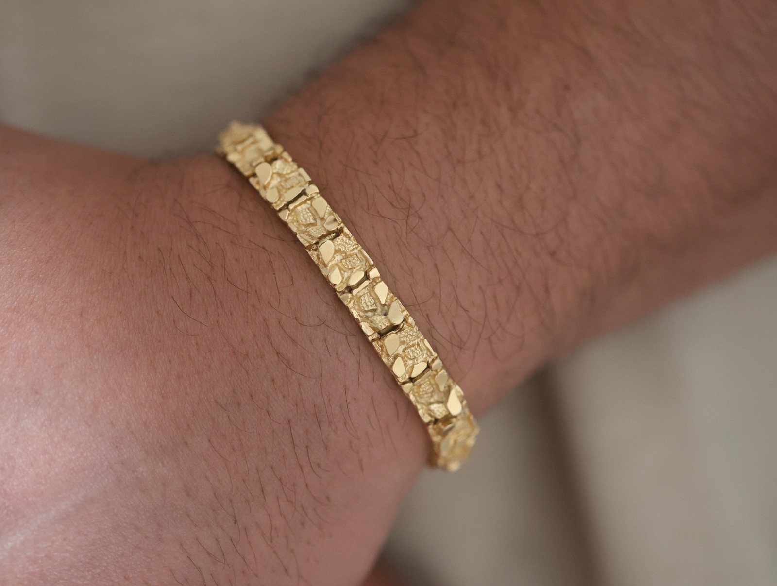 Gold Nugget Bracelet, 9mm Bracelet, 14k Heavy Plated