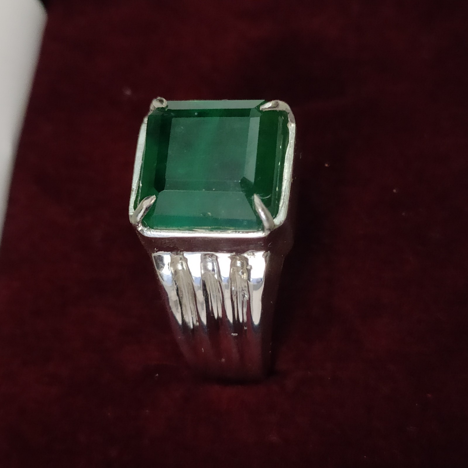 Natural Emerald Ring 925 Sterling Silver Handmade Green Stone Engagement Band