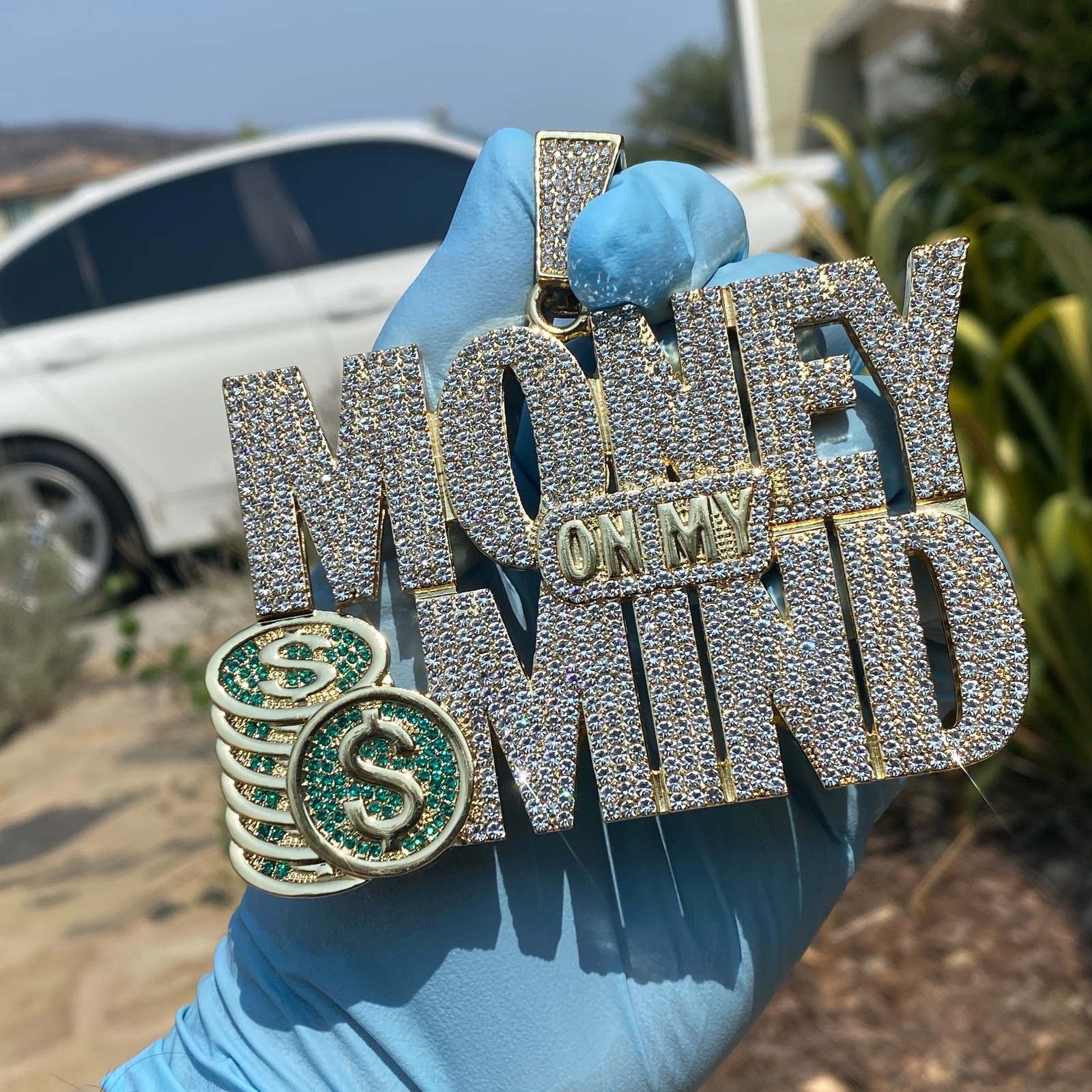 14K Gold Plated Huge Money on My Mind Jumbo Hip Hop Pendant Iced Simulated CZ
