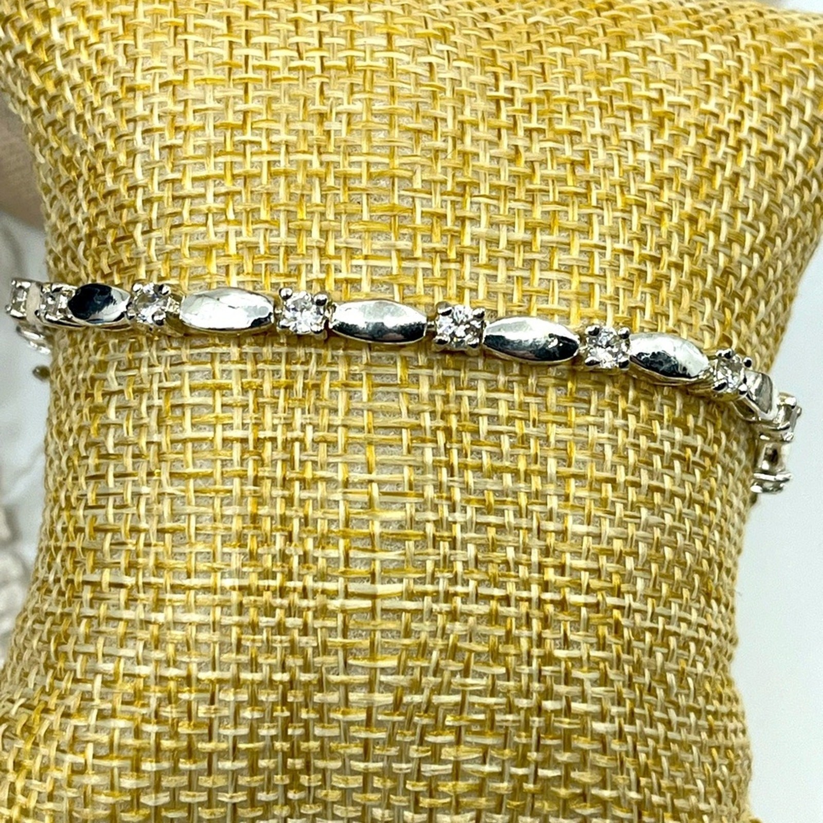 Vintage 7″ Sterling Silver Marquise & Round CZ Bracelet