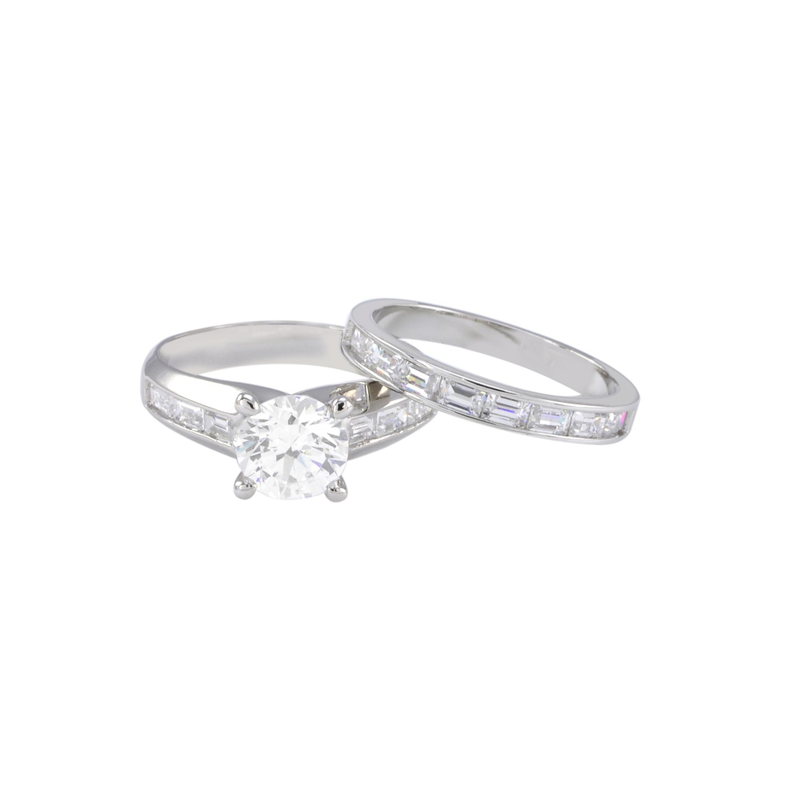 Bridal Ring Set High Polish Sterling Silver 7mm Cubic Zirconia AAA Grade CZ