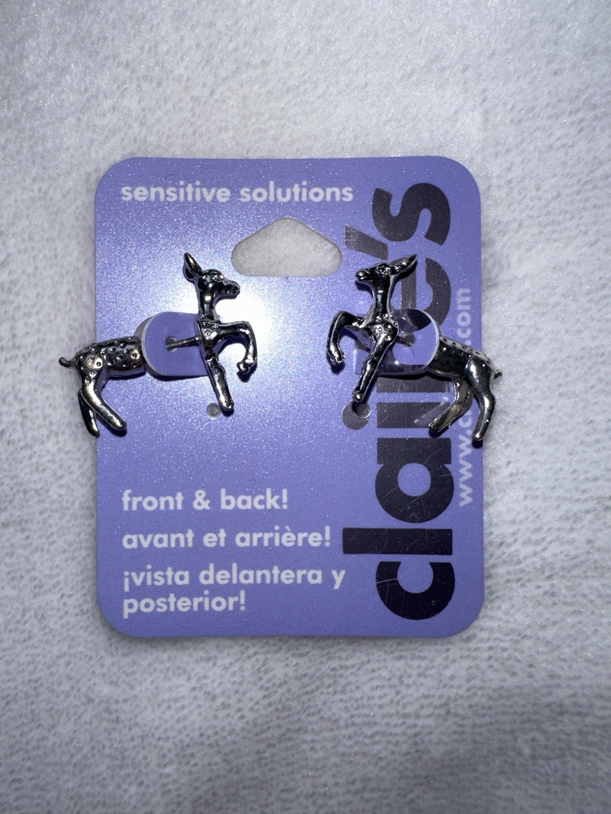 Claire’s Front & Back Silver Reindeer Earrings – Cute Holiday Animal Studs