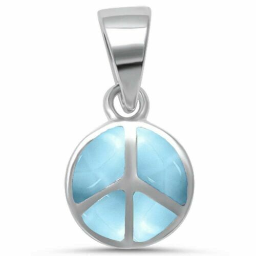 Natural Larimar Peace Sign .925 Sterling Silver Charm Pendant