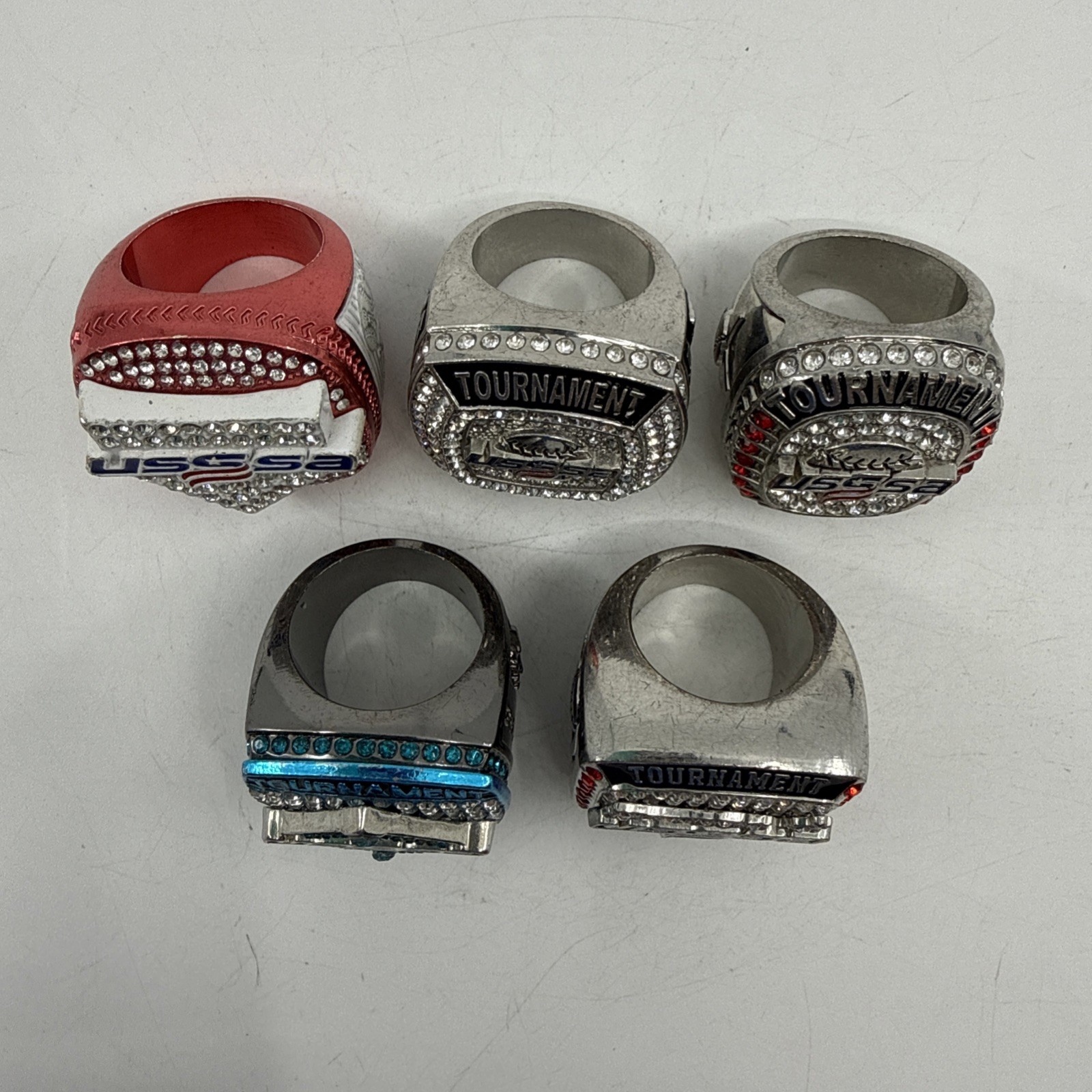 Lot Of 5 USSSA Baseball Championship Rings Multiple Sizes GREAT CONDITION