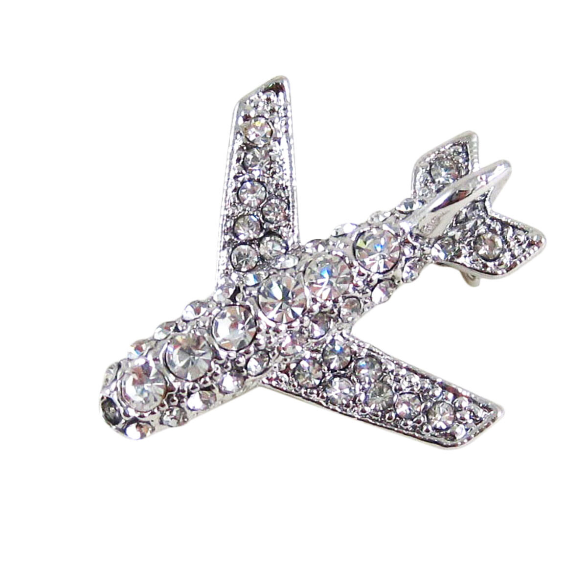 Crystals Airplane Flight Attendant Uniform Rhinestone Brooche Pin Silver Tone