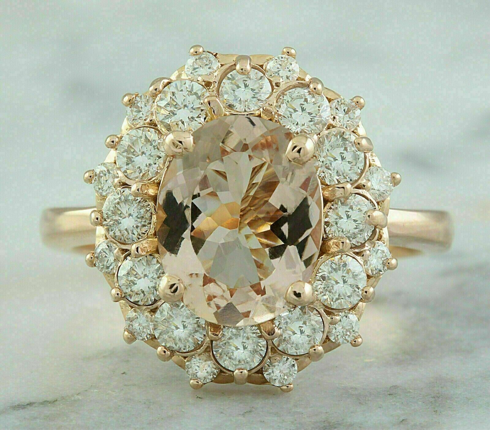 Oval Cut Simulated Morganite Gorgeous Wedding Band Ring 14k Yellow Gold Plated