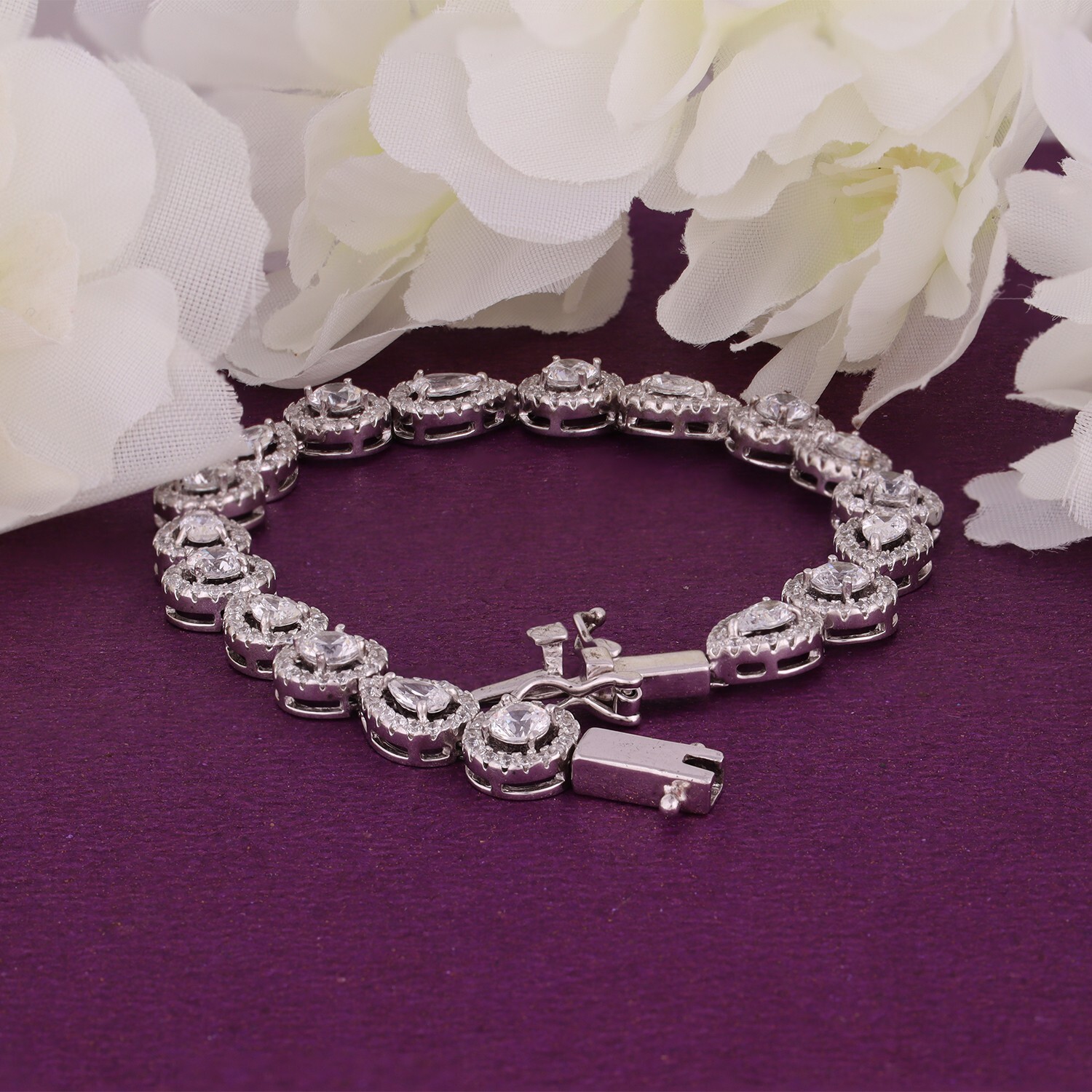 11 Ct Pear and Round Cut Cubic Zirconia Wedding Linking Bracelet 7 IN 925 Silver