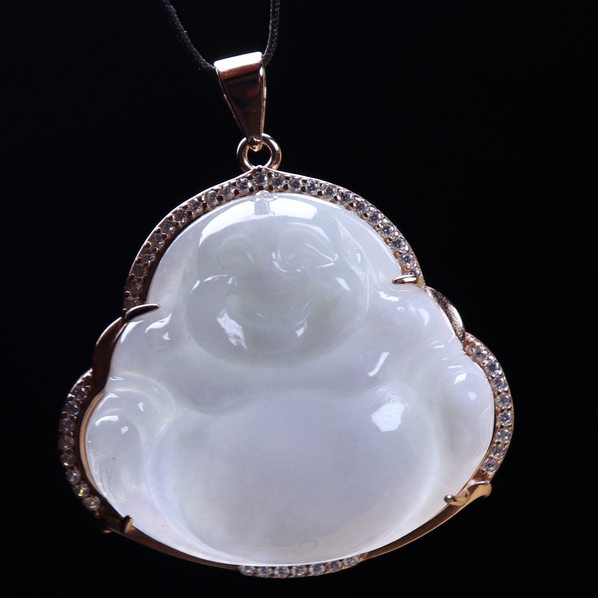 Certified Green jade jadeite Maitreya Buddha pendant 925 Silver inlay 38566a 佛公