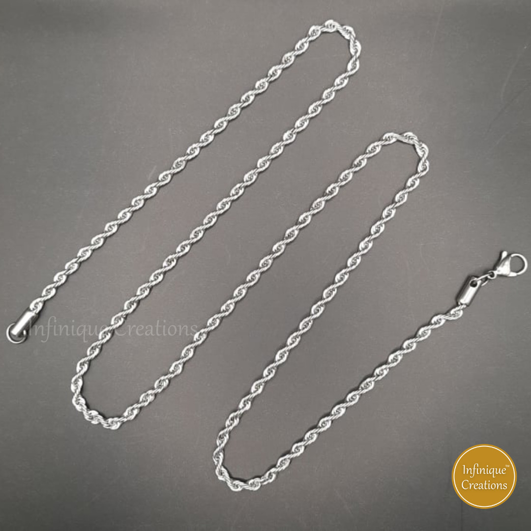 Stainless Steel Silver Rope Chain Bracelet Necklace Men Women 2mm to 8mm