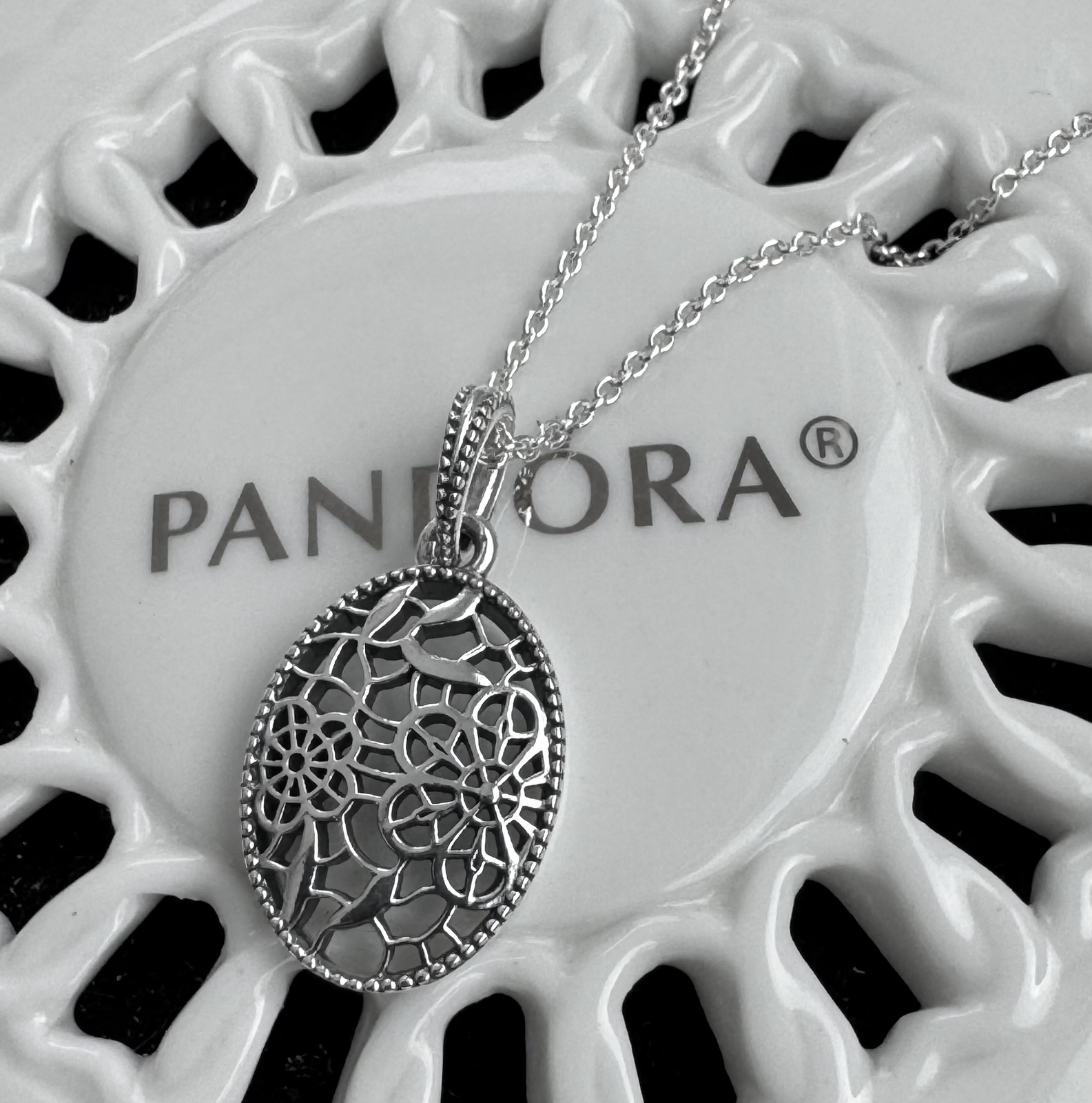 Authentic Pandora Floral Daisy Lace Flower Necklace #390383- 60 cm / 23.6 in