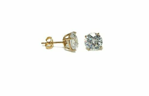 14kt Solid Yellow Gold Super Bright Clear CZ Studs Earrings Round ALL SIZES