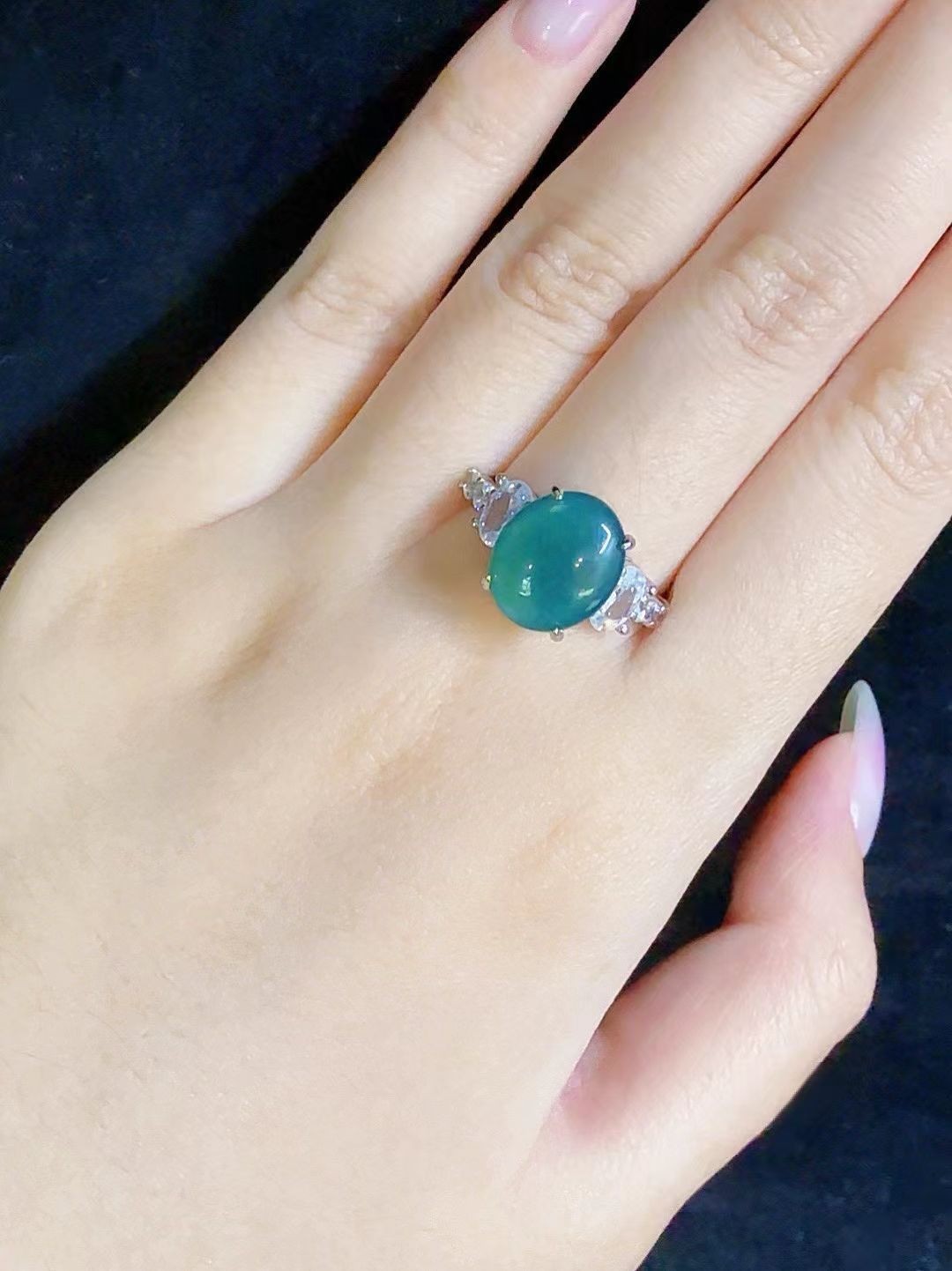 100% Natural sky blue jadeite ring