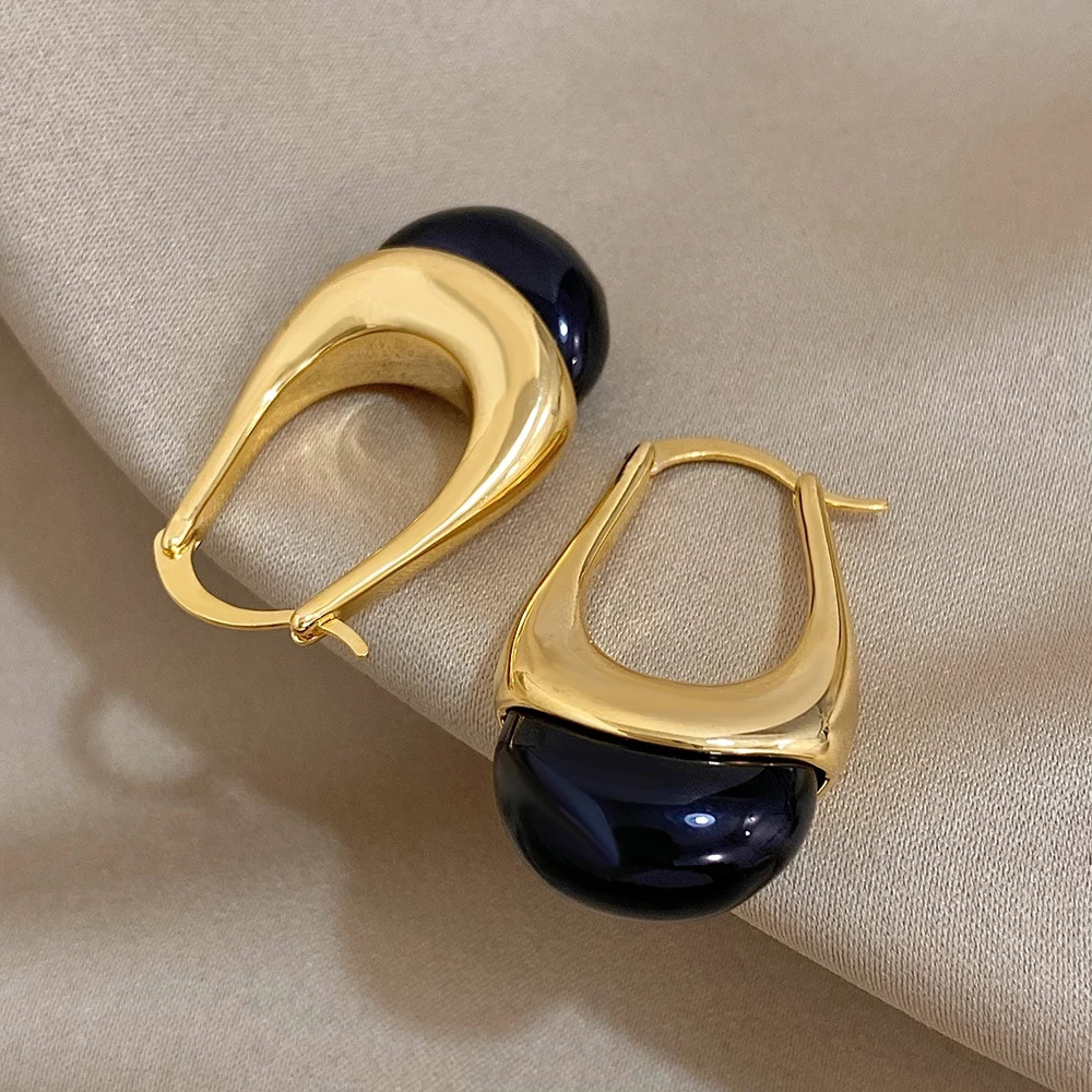 Confetti Black Acrylic Resin Geometric Hoop Gold Earrings NEW