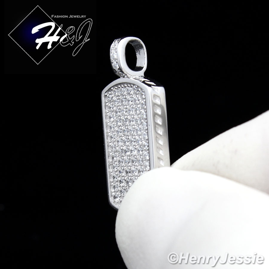 MEN WOMEN SOLID 925 STERLING SILVER ICY BLING CZ SMALL DOG TAG PENDANT*SP56