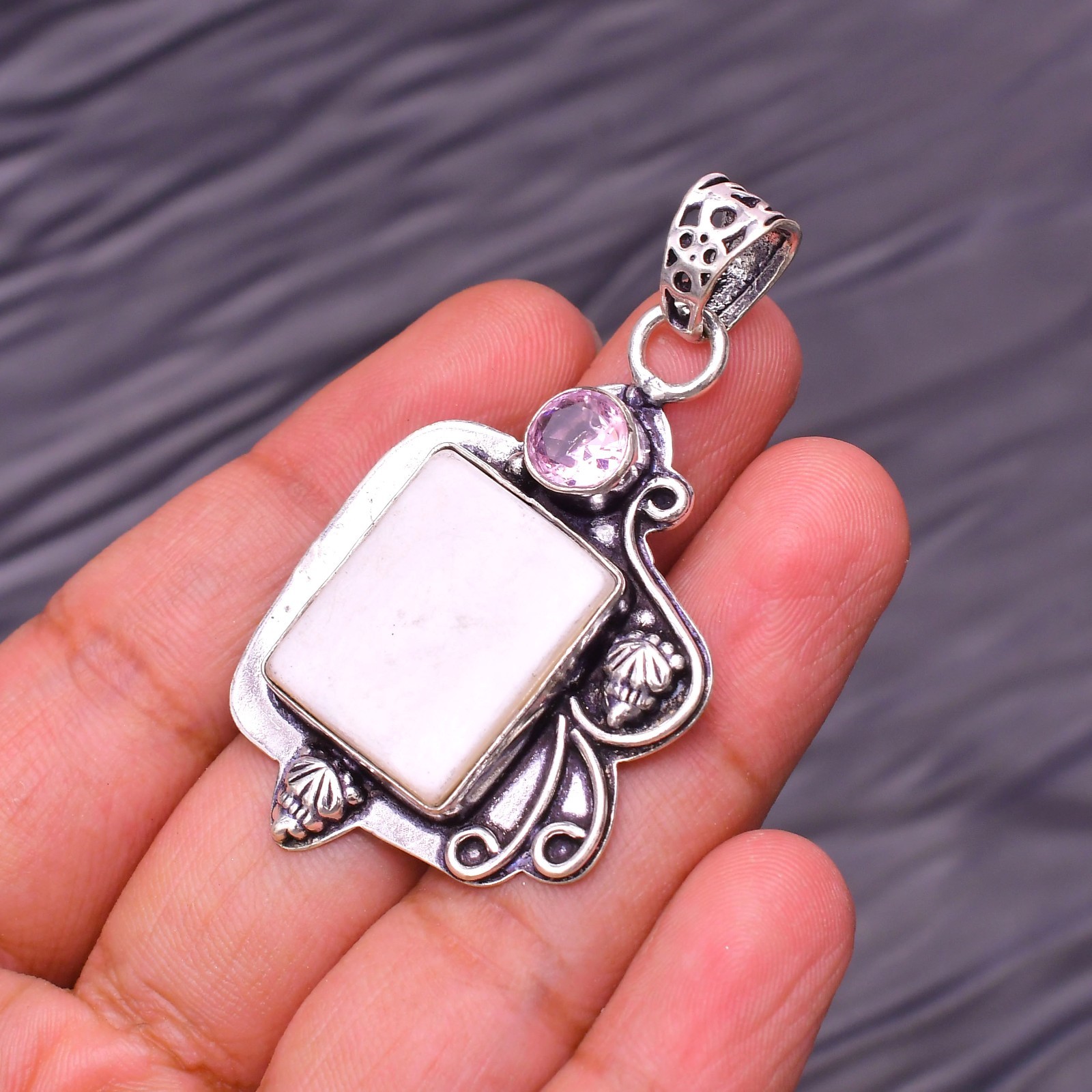 Mother OF Pearl Gemstone 925 Sterling Silver Jewelry Pendant 2.12″