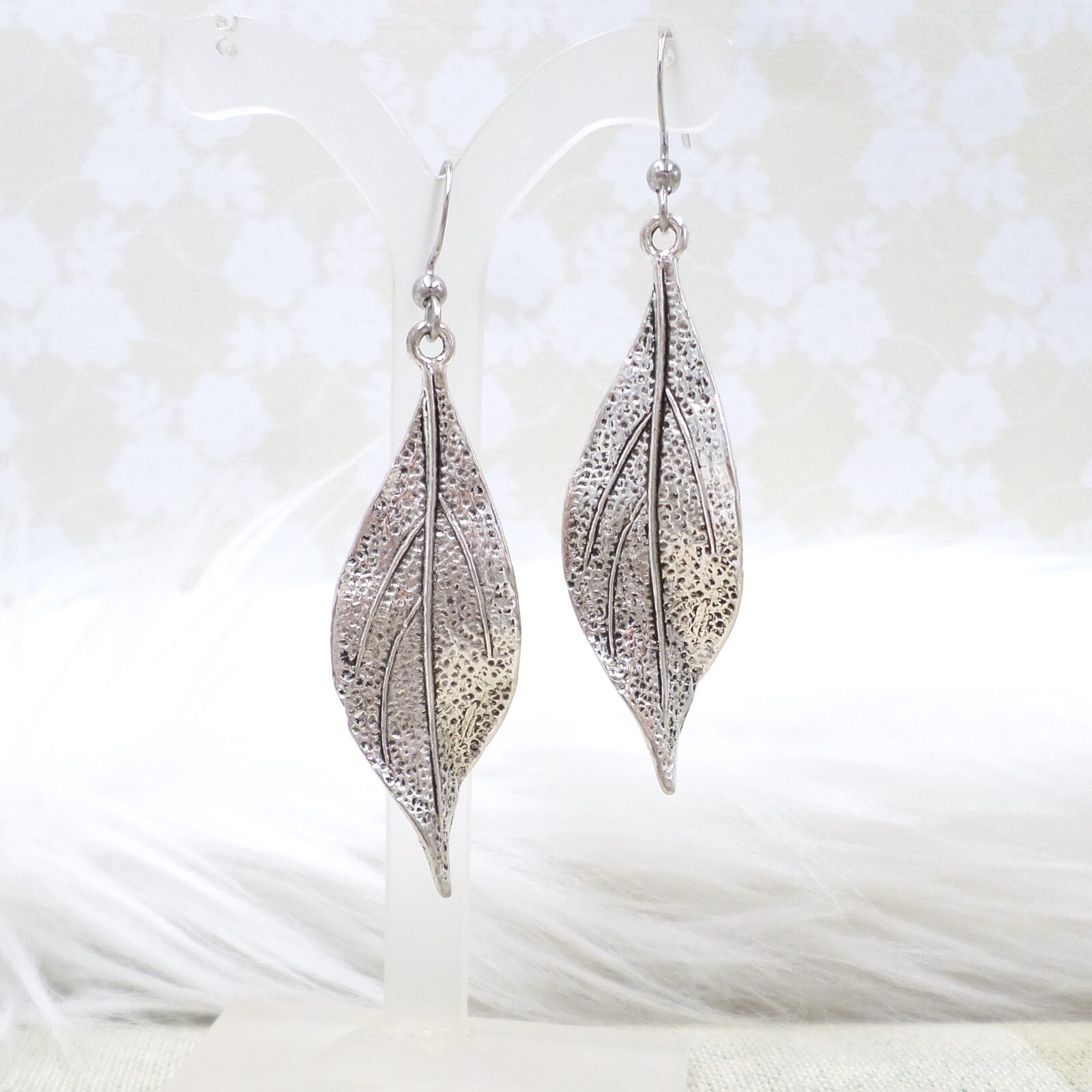 Silver Plated Leaf Dangle Earrings, Botanical Jewelry For Women