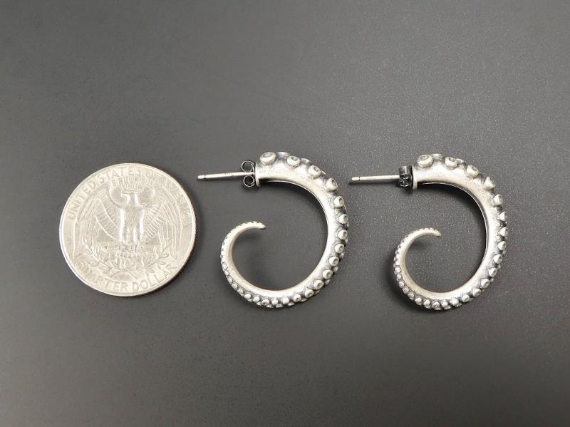 Unique Gothic Handmade 925 Sterling Silver Octopus Tentacle Punk Hoop Earrings