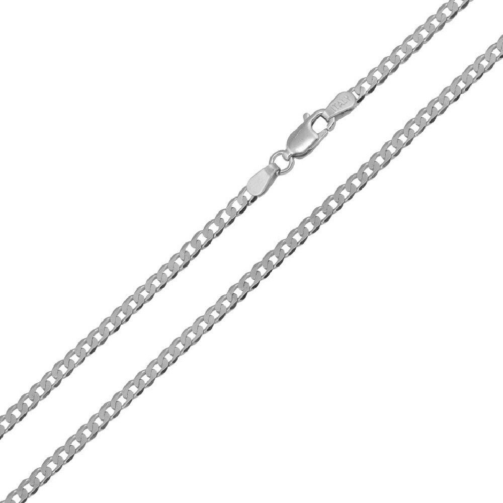 Sterling Silver Rhodium Finish 3mm Cuban Curb Link Chain Necklace, Made in Italy